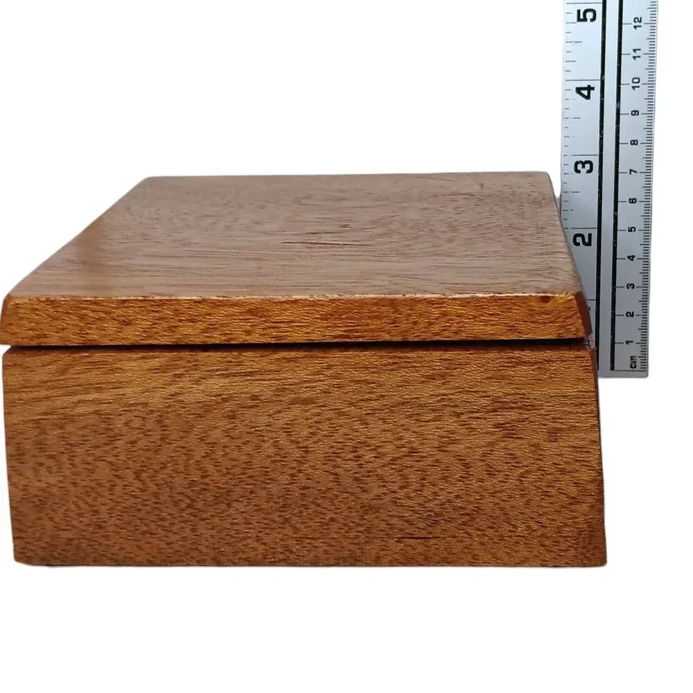 Wood Hinged Box Square With Round Interior Cutout Felt Lined 5.75